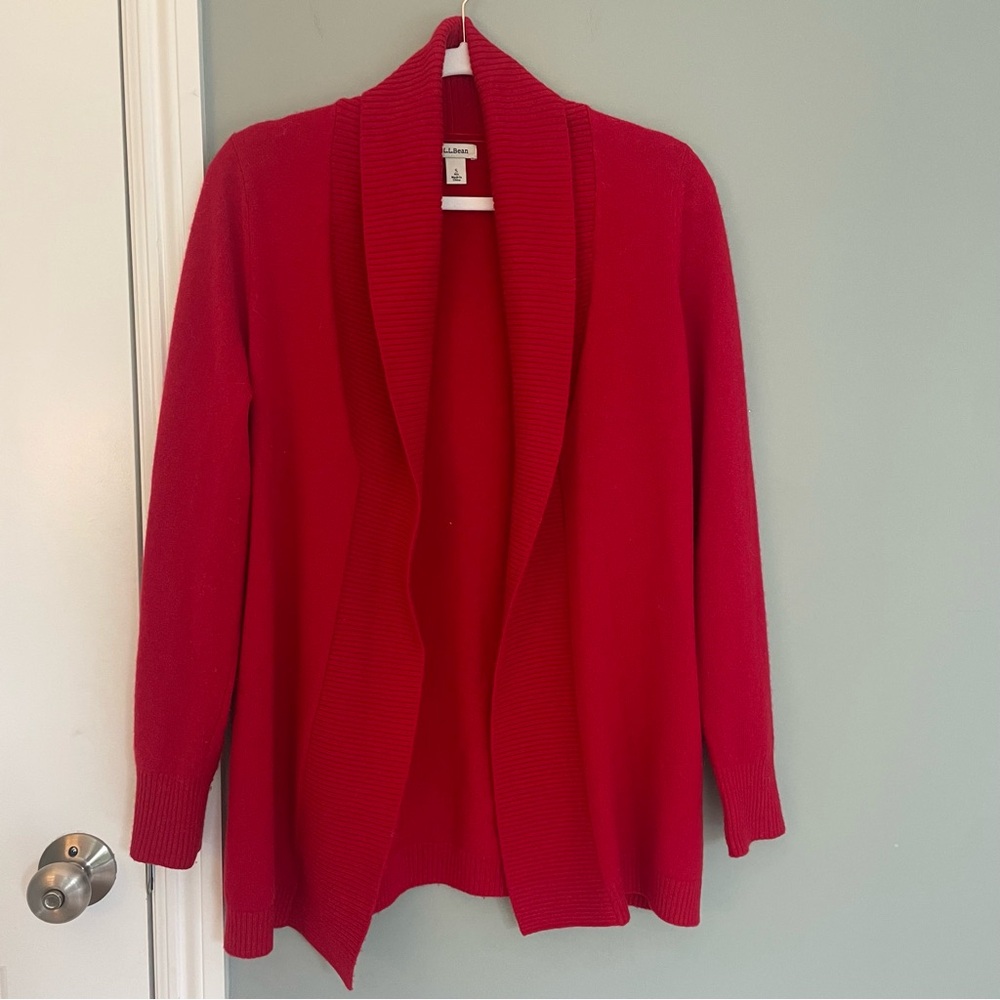 L.L. Bean 100% Cashmere Classic Red Open Cardigan Sweater